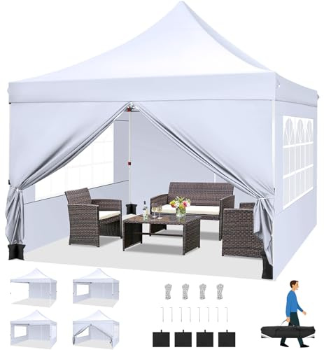 COBIZI Carpa Plegable Gazebo 3x3m con 4 Paredes y 4 Bolsas de Arena, Cenador Robusto Impermeable, Cenador Pabellón de Jardín para Reception, Camping, Fiestas, Exterior, Blanco