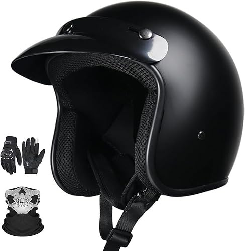 Motorcykel Jethjälm 3/4 halvhjälm öppen motorcykelhjälm med solskydd mopedhjälm för män och kvinnor för Scooter Cruiser ECE-godkännande B, L (57–58 cm)
