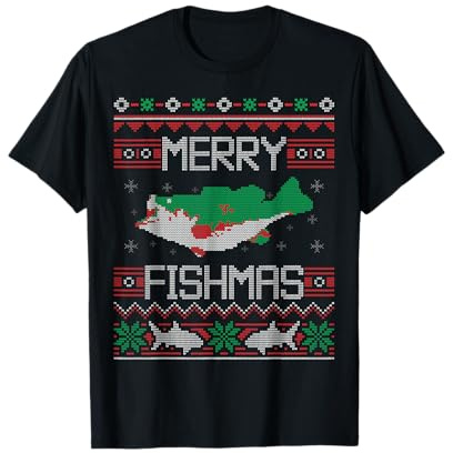 Merry Fishmas Poisson Pêche Pêcheur Laid Noël Pull T-Shirt