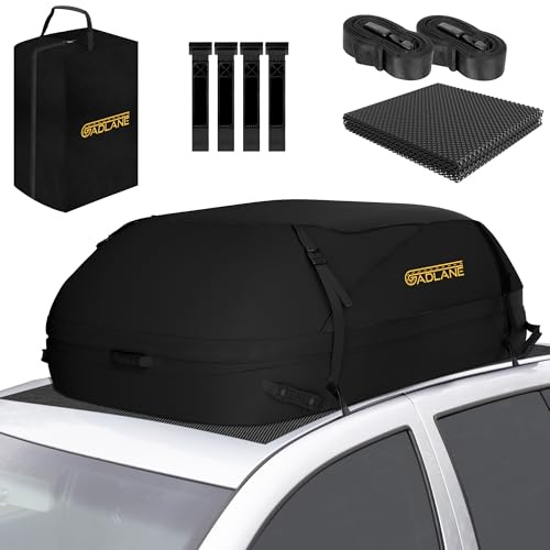 GADLANE Car Roof Bag - 15 Cubic Feet / 400L (Black) | Waterproof Roof Box Storage for Car with/without Roof Rack, 4 Sturdy Straps, Anti-Slip Mat, Storage Bag for Cars SUVs Travel