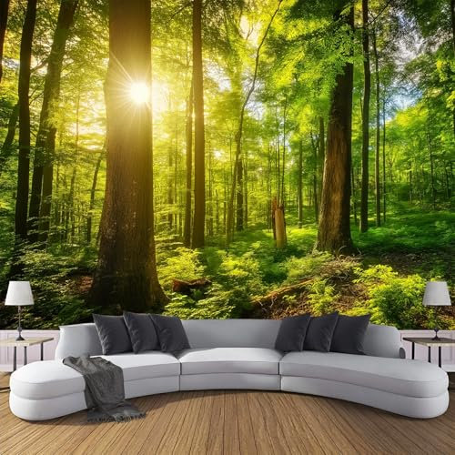 Papel tapiz fotográfico Mural Autoadhesivo 200x140cm | Decoración De Pared Sala Cuarto | Bosque Natural - Bosque Soleado