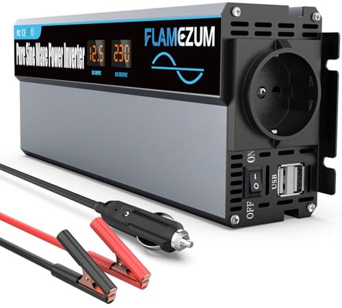 1000W/2000W Spannungswandler 12v auf 230v Reiner Sinus Wechselrichter Auto Power Inverter Konverter mit 1 EU Steckdosen und 2 USB Autoladegerät Für Auto KFZ Wohnwagen LKW