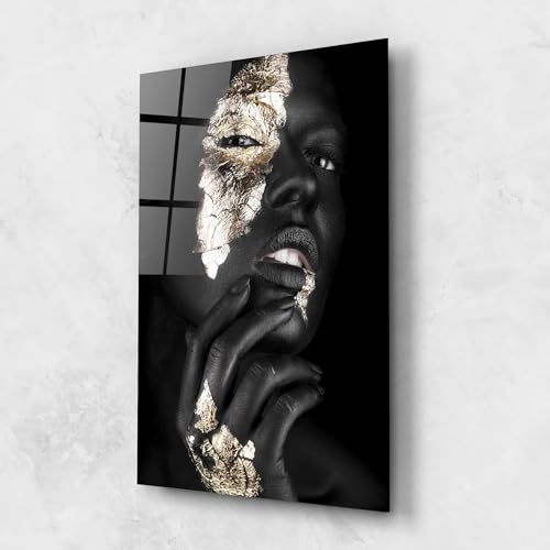 ARTHUB® Moderne impression sur verre 60x80 cm, 4mm verre trempé | Tableau en verre salon et chambre, Décoration murale moderne, Décoration intérieure, femmes, Golden Posture