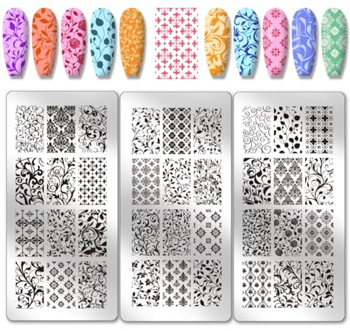 PH PandaHall 3pcs Placas de Sellos de Uñas con Textura Floral, 36 Patrones Plantillas de Uñas Florales Plantillas de Manicura con Plantas para Mujeres Diseño para Salones de Manicura