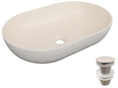 MOB-IN Vasque à Poser en béton travertin Flore 53x35cm + bonde