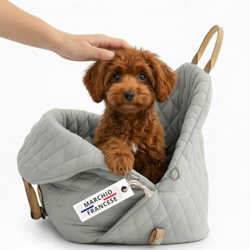 Borsa per cani piccola taglia, trasportino per cani auto, borsa per chihuahua, trasportino per gatti, trasportino cane auto 5 kg, borsa porta cane (Grigio, Media)