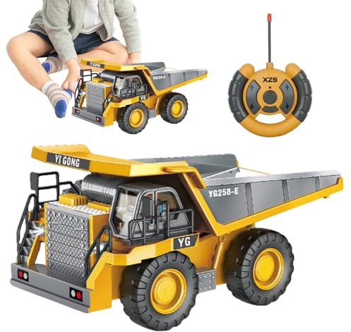 Eoixuqba - Camión teledirigido | Vehículo de construcción con luz y sonido - Tumba de control remoto grande con volquete de metal y batería recargable - para 4-12 años, regalo de Navidad cumpleaños