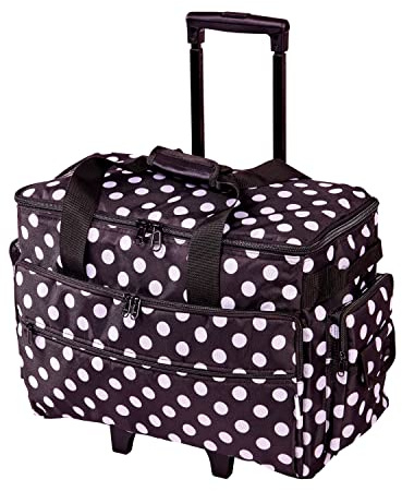 Sewing Online Grand Sac à roulettes pour Machine à Coudre dans Un Tissu Noir Durable avec des Taches Blanches, 51 x 38 x 28 cm, Bouleau 006106/BW