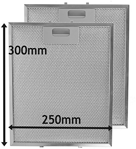 SPARES2GO Cooker Hood Metal Mesh Grease Filter for Kitchen Extractor Fan Vent (Pack of 2 Filters, Silver, 300 x 250 mm)
