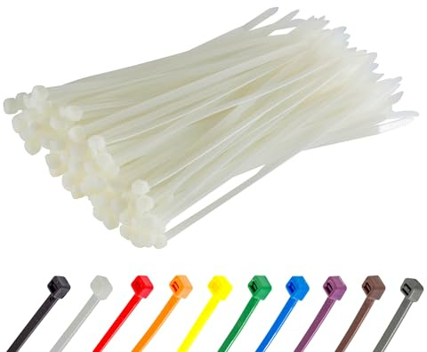 Gocableties White Cable Ties, 200mm x 4.8mm, Pack of 100, 8 Premium Nylon Zip Ties Clear/Natural, Multi-Purpose Plastic Tie Wraps, Secure Self-Locking Mechanism, for Home, Garden, Office and DIY