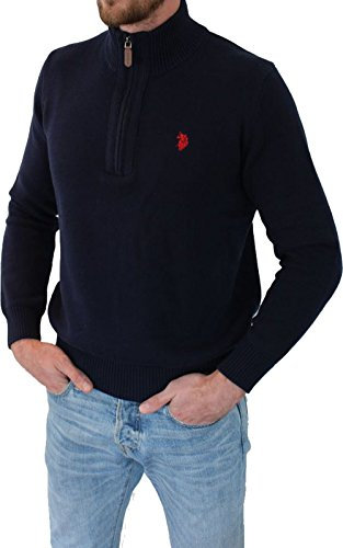 U.S. POLO ASSN. Herren Troyer – Pullover mit Stehkragen – Eleganter Langarm Strickpullover – Pulli für Herbst/Winter/Frühling – Für Freizeit Business (M, Navy)