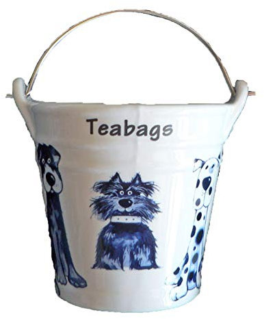 Dogs (Blue Dogs) Design Bucket Teabag Tidy, Porcelain Bucket Teabag Tidy