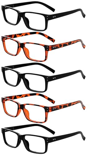 Eyekepper 1.25 Reading Glasses Women, Readers for Men, 3 Black + 2 Tortoise | Classic Mens Womens Reader Eyeglasses, Retro Cheaters, All-Day Comfort Spring Hinges, Scratch Resistant for Work/Crafts