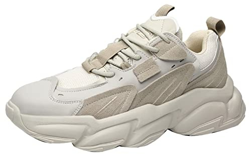 Jamron Uomo PU + Maglia Scarpe Sportive Moda Chunky Sneakers Scarpe da Ginnastica Beige SN071023 EU41