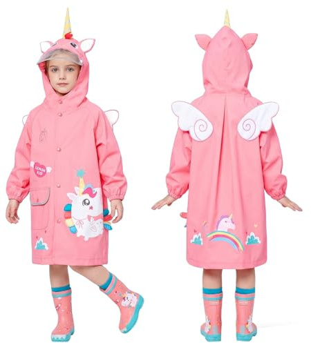 JinBei Chaqueta Impermeable para Niñas Encapuchado Chubasquero Reutilizable Poncho Ligero Traje Capa de Lluvia,Lindo Impermeable de Dibujos Animados en 3D Rosa Unicornio 3-4 Años