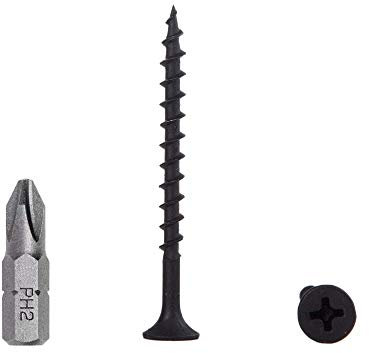 Lote de 300 tornillos de acero al carbono fosfato negro 3,9 x 45 mm, tornillos para madera, cabeza de bueyes Phillips, sujetadores de aglomerado (300, 3,9 x 45 mm)