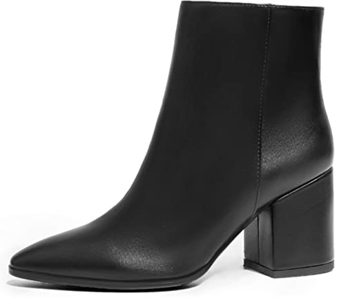 IDIFU Women Dress Ankle Boot with Low Chunky Heel Pointed Toe Side Zipper Bootie Shoe for Women Office Business Date Wedding (Black Pu, 7.5 M US)