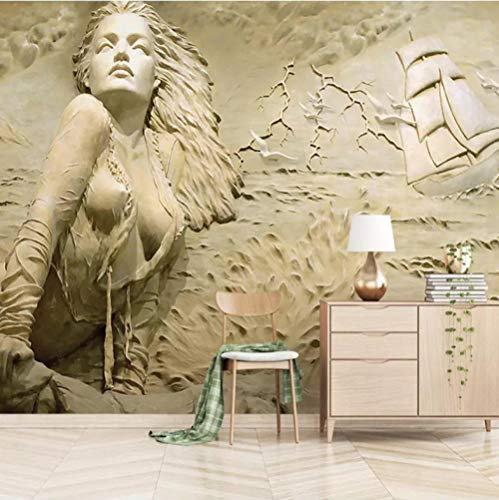 NCTQWET Photo Papier Peint Voilier femme mer rétro style 3D Intissé Décoration Murale XXL Poster Trompe l oeil Tableaux Muraux pour Salon Chambre Toile de Fond Mur 200x140cm