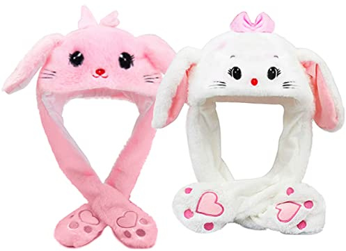 Osuter Orejas de Conejo Felpa Lindo Sombrero Conejo 2PCS Gorro de Divertido Animal Conejo Oreja Sombrero para Mujer Cosplay Complementos de Vestir(Gato)