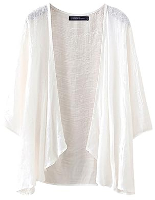 ZANZEA Women Chiffon Kimono Cardigan Open Front Capes Sheer Shrug Top Swim Beach Cover Up Beachwear Blouse WrapChiffon WhiteM