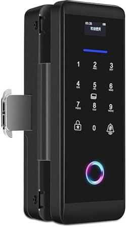 Cerradura de Puerta de Vidrio Inteligente, Seguridad Electrónica, Contraseña Biométrica de Huellas Dactilares, Tarjeta IC, Aplicación Bluetooth, Desbloqueo Remoto, Sistema de Control de(negro)