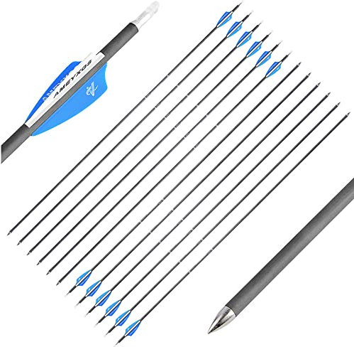 SHARROW Bogenschießen Carbonpfeile 31 Zoll Bogenpfeile Jagd Carbon Pfeile für Bogen Spine 500/600/900 Pfeile aus Carbon Jagdpfeile Zielpfeile für Recurvebogen (Spine 600, 12 Stück)