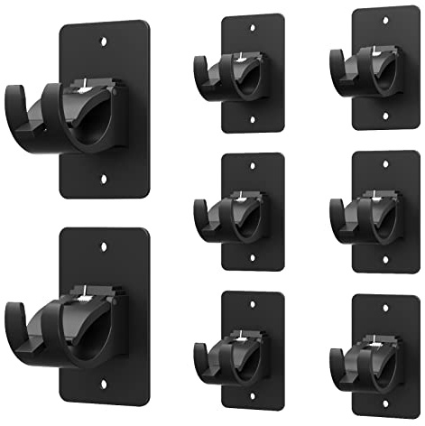 8 Pieces Self Adhesive Curtain Rod Bracket, Universal Plastic Curtain Rod Holders, No Drill Curtain Rod Brackets Curtain Rod Hooks for Bathroom, Bedroom, Livingroom, Kitchen (Black)