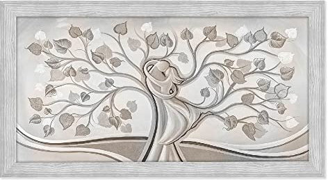Lupia - Quadro moderno con cornice Boston Grigia, Stampa ad alta definizione su legno ALBERO ABBRACCIO MIX 60x110 cm, per soggiorno, camera da letto, ufficio, amore e famiglia, Facile da appendere