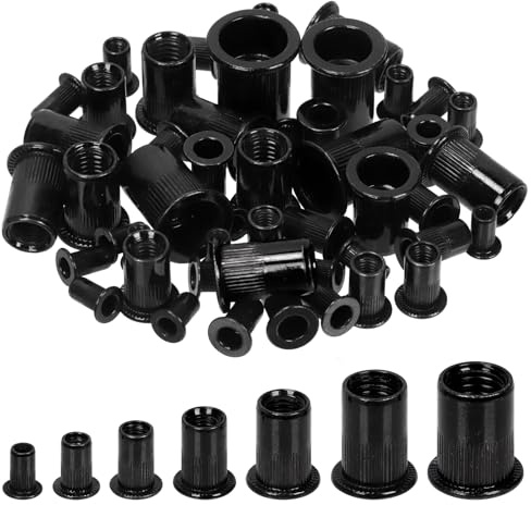 Glarks Set di 100 dadi rivetti M4 in acciaio al carbonio zincato nero a testa piatta rivnut filettato inserto assortimento set