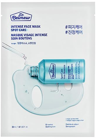 Dr. Belmeur Spot Care Mascarillas Faciales Set – 5 Mascarillas de Tela Hidratantes | Tratamiento Calmante para Piel con Tendencia Acneica | Cuidado de la Piel Belleza Coreana