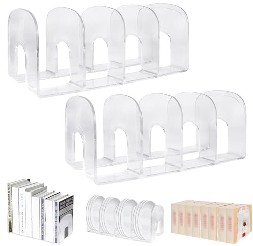 Marte Vanci Clear Acrylic File Sorter, Thickened Desk Organiser Shelf Book Holder Purse Handbag Divider File Folder Rack for Letter Cookbooks Home Office Kitchen Supplies 4 Sections (2 Pcs)