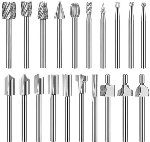 LALAGO Juego de 20 fresas giratorias HSS, para tallar madera, brocas para metal Dremel, juego de fresas rotativas de metal duro para carpintería, tallado y taladrado