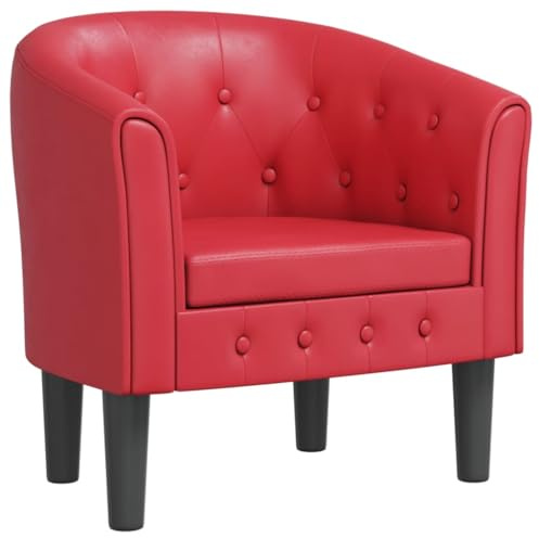 vidaXL Sillón, Silla con Respaldo Reposabrazos, Butaca de Relax Descanso TV, Asiento para Salón Oficina Dormitorio, Cuero Sintético Rojo