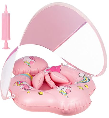 Schwimmring Baby mit UPF50+ Sonnendach,Rainllon Schwimmhilfe Baby mit Verstellbare Sicherheitssitz,Aufblasbare Baby Schwimmring,Baby Float,Kleinkind Pool Schwimmring für 3-24 Monate