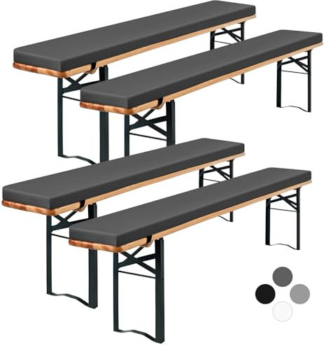 Showgeous 4er-Pack Bierbankauflage Gepolstert für Bierzeltgarnitur Bankauflage 220x25x3cm XL Waschbare Bierbankauflagen Gepolstert Auflage für Biertisch & Partyzeltgarnitur(Anthrazit,Wasserabweisend)