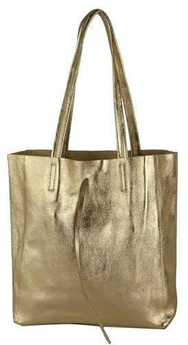 modamoda de - T253 - Ital. Henkeltasche mit Innentasche aus Leder, Farbe:Lightgold Metallic