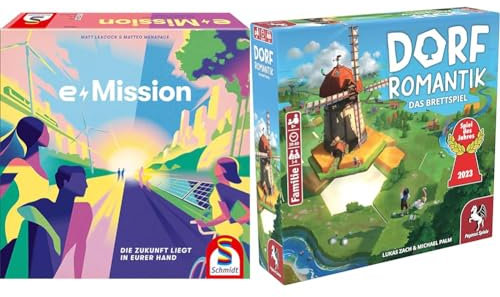 Schmidt Spiele 49444 e-Mission, Familienspiel & Pegasus Spiele 51240G Dorfromantik *Spiel des Jahres 2023* Brettspiele
