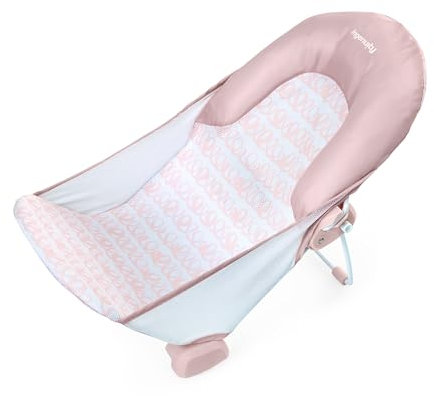 Ingenuity, FoldAway 2-Position Bather, siège de bain bébé réglable à 2 positions pour évier ou baignoire, âge 0-6 mois, jusqu'à 9 kg, Rose