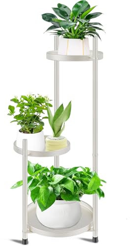 KHayRovies Pflanzenregal Blumenregal, Metall Pflanzenständer Blumenständer, Blumentopfständer Blumentreppe Blumenbank für Innen, Blumenregal Pflanzentreppe für Balkon Wohnzimmer (3 Etagen-Weiß)