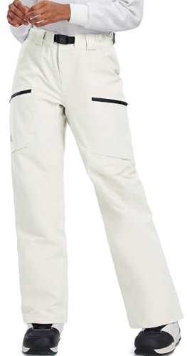 HOTIAN Damen Skihose Schneehose Wasserdicht Winddicht Hosenträgerhose Atmungsaktive Outdoorhose Winter Warme Snowboardhose Skilanglaufhos White S