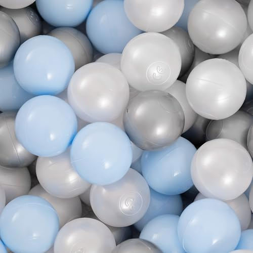 MISIOO bollar för bollbad – 300 stycken bollar 6 cm – blå – pärla – silver – mjuka och giftfria bollar – leksak baby