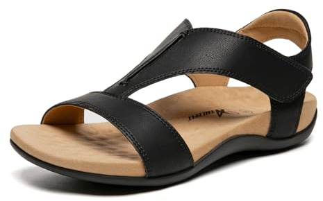 Athlefit Black Orthopedic Sandals for Women Comfortable Orthotic Arch Support Sandals for Summer Beach Size 8