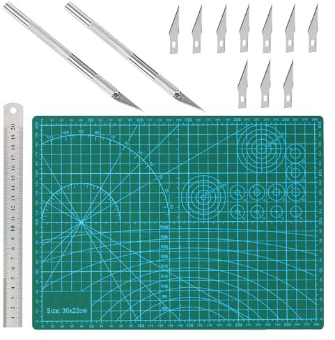 INNAL 14 Pieces A4 Cutting Mat Set PVC Craft Mat Self Healing Cutting Mat Cutting Board Craft with Craft Knife Blades and Steel Rule Crafting mat for Carving Sewing Crafting
