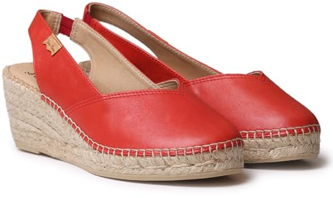 TONI PONS Termal Espadrilles pour femme en cuir avec talon compensé pour un ajustement plus large, rouge, 37 EU