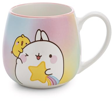NICI Taza MOLANG con estrella fugaz, 400 ml, 8 x 9 cm, con banda, multicolor, para té y café, de porcelana, con asa, taza bebidas frías y calientes, 62224
