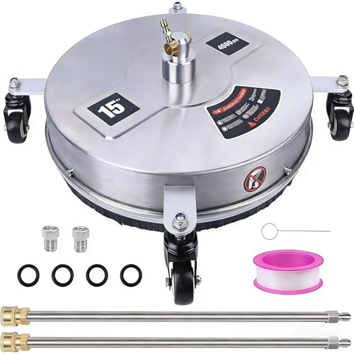 39 cm Hochdruckreiniger-Oberflächenreiniger mit 4 Rädern, Edelstahlgehäuse & 1/4 Zoll Schnellverbinder, Hochdruckreiniger-Aufsatz mit 2 Verlängerungsstäben, 2 Ersatzdüsen4000 PSI (15inch39cm)