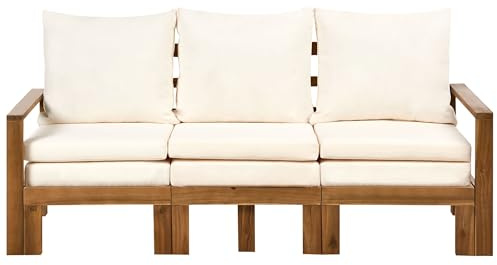 Beliani Rustic Garden Bench Acacia Wood 190 cm Multifunctional Convertible Outdoor Sofa Daybed with Light Beige Cushions Brown Isolello