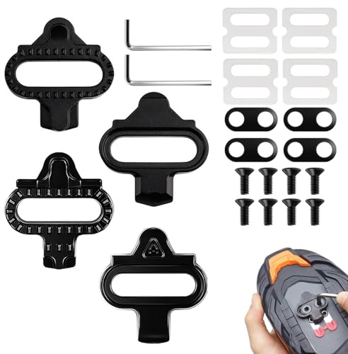 4 Sets Cleats for Cycling Shoes, 2 Sizes SPD Cleats Compatible for Shimano SM-SH56/51 SPD-SL System Shoes Indoor or Outdoor Durable Metal Spd Pedal Replacement Lock Plate for MTB Road Pedals, Black