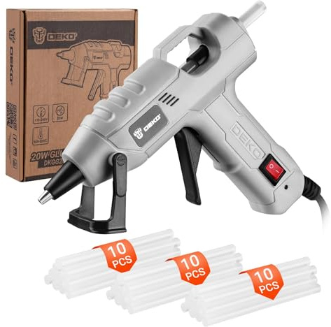 DEKOPRO 20W Pistola Silicona Caliente, Juego de Pistola de Silicona, Pistola Pegamento Caliente con 30 PCS Barras de Pegamento,7mm*100mm Barras,para DIY, Arte, Hogar, Gris