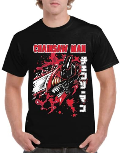 the Fan Tee Camiseta de Adulto de Hombre Dibujos Animados Chainsaw Man Anime Gore Denji, Sangre, Dientes de Acero, Pochita, Makima, AKI Hayakawa 003 L
